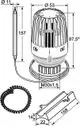 Thermostatkopf mit Wärmeleitsockel und Anschluss für Heizsysteme, dargestellt in technischer Zeichnung, produziert von IMI Hydronic Engineering.